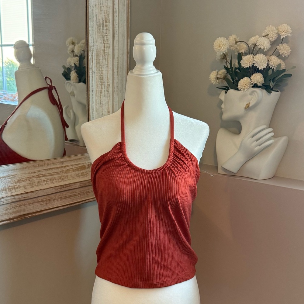 Old Navy Rust Orange‎ Halter Neck Ribbed Top